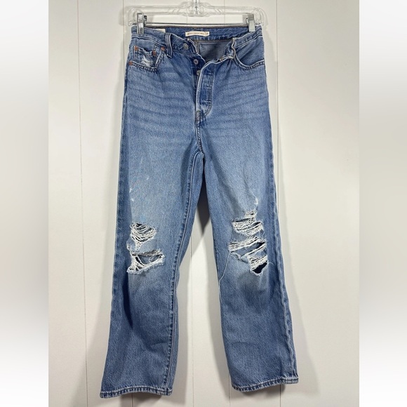 Levi's Denim - Levis Jeans Womens 26W 27L Premium Ribcage Straight Ankle Distressed Button Fly